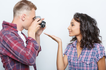 Lovely couple isolated on grey