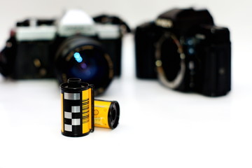 35mm Film rolls and film camera ,Selective focus