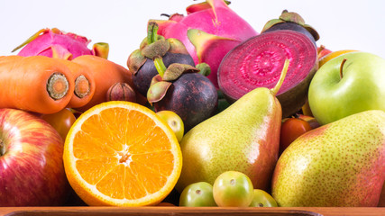 Closeup orange slice with group fruits