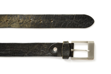Detail of Black colored old belt and buckle
