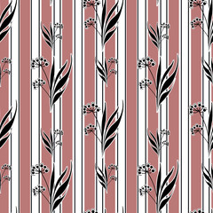 Seamless retro flowers pattern striped background