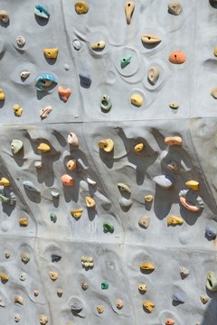 Detail of artificial rock wall for sports climbing
