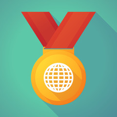 Long shadow gold medal with a world globe