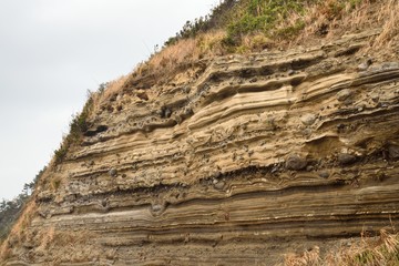 Naklejka premium Depositional Structures in Suwolbong volcaniclastic deposits in