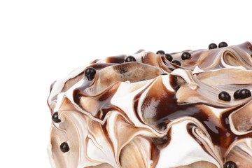 detail of shiffon cake with chocolate and fresh cream