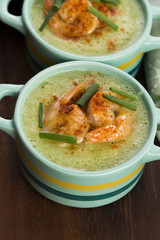 cold cucumber soup with herbs and shrimps