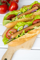 hot dogs on a wooden table