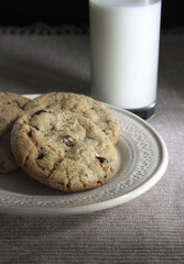 Chocolate raspberry cookies and a glass of milk
