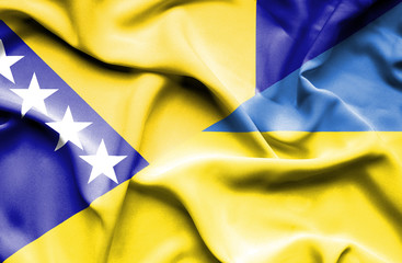 Waving flag of Ukraine and Bosnia and Herzegovina