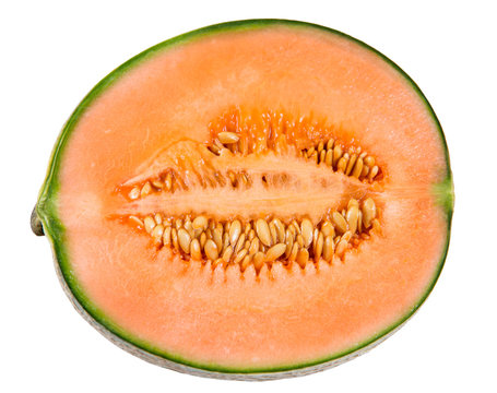 Ripe Melon Cantaloupe slice isolated on white background