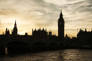 Fototapeta na wymiar Big Ben and House of Parliament at Sunset. Big Ben and Houses of Parliament photographed at sunset looking across the river Thames.