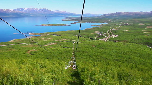 POV Chairlift Ride Over Abisko National park, Lapland, Sweden