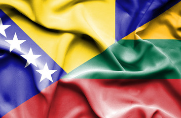 Waving flag of Lithuania and Bosnia and Herzegovina