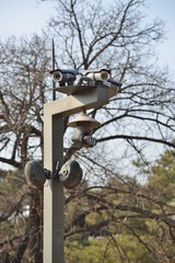 closeup of three Infrared CCTV surveillance cameras