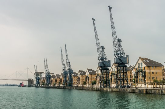 Cranes In Emirates Royal Docks In London