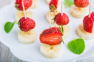 Strawberry and banana on a stick