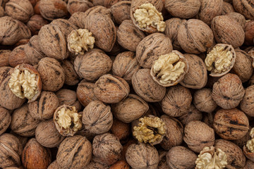 Pile of whole fresh walnuts