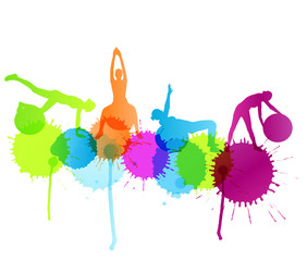 Woman on fitness ball exercises vector background concept with c