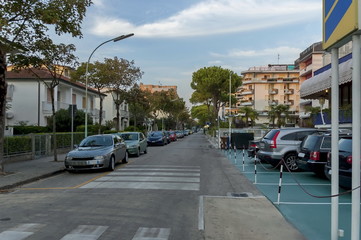 Lido di Jesolo street to sea beach, Adriatic sea, venetian Riviera, Italy 