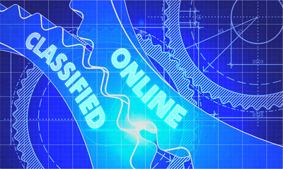Online Classified on the Cogwheels. Blueprint Style.