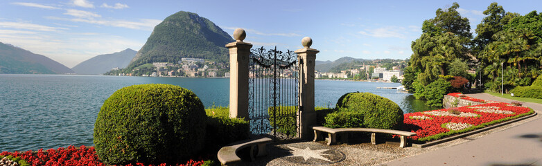 Lugano, Switzerland - View of the gulf from the botanical garden