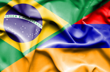 Waving flag of Armenia and Brazil