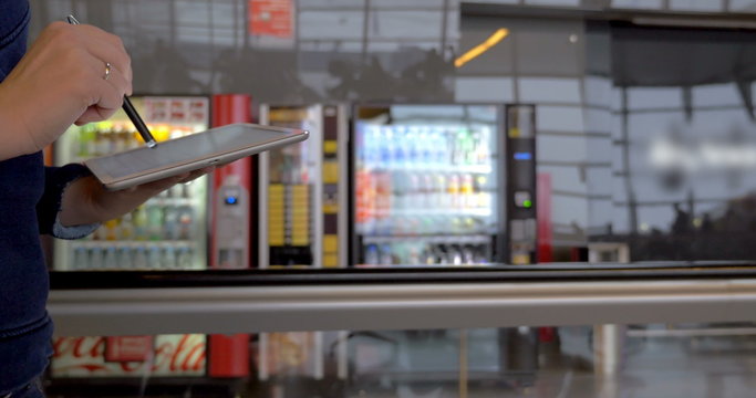 Moving on flat escalator and using touch pad
