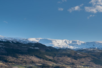 Obraz premium Traditional village with nature mountain view in Norway. 