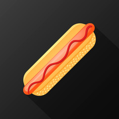 hot dog icon with long shadow. flat style vector illustration