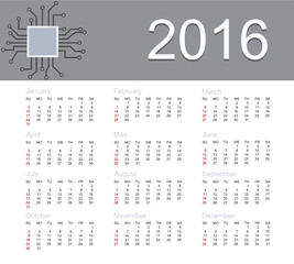 Vector calendar for 2016 year 