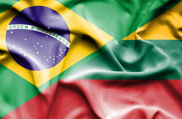 Waving flag of Lithuania and Brazil