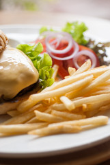 cheese burger with French fries