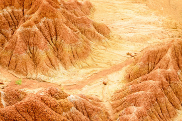 Aerial view to red sand formations of Tatacoa desert