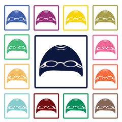 Swimming cap with glasses icon