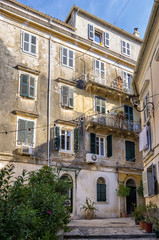 Fototapeta na wymiar Facade of an old building in Corfu island, Greece