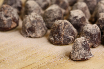 row of delicious confectionery - chocolate truffle with copy space
