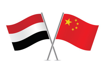 China and Yemen flags. Vector illustration.