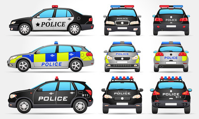 Vector Police Cars - Side - Front - Back view