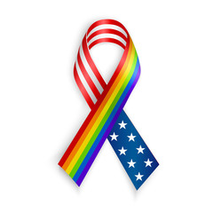 Rainbow and USA Ribbons. Isolated on white with transparent