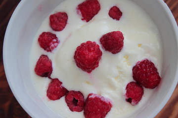 ice cream with raspberries