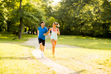 Young couple running