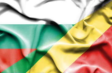 Waving flag of Congo Republic and Bulgaria