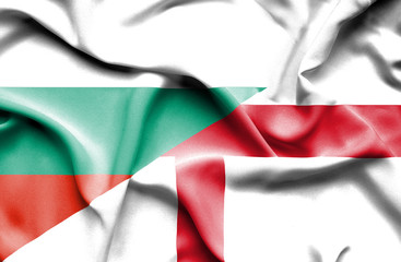 Waving flag of England and Bulgaria