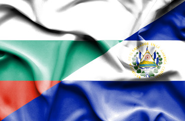 Waving flag of El Salvador and Bulgaria