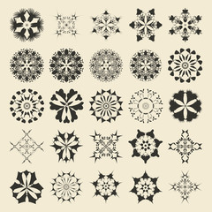 25 round and polygonal ornament element set. Twenty five