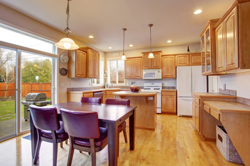 Modern dinning room with connected living room.