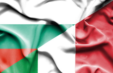 Waving flag of Italy and Bulgaria