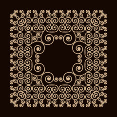 Outline frame with swirls. Mono line graphic design templates. Gold on a dark background.