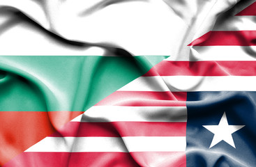 Waving flag of Liberia and Bulgaria