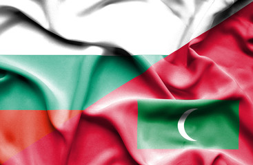 Waving flag of Maldives and Bulgaria